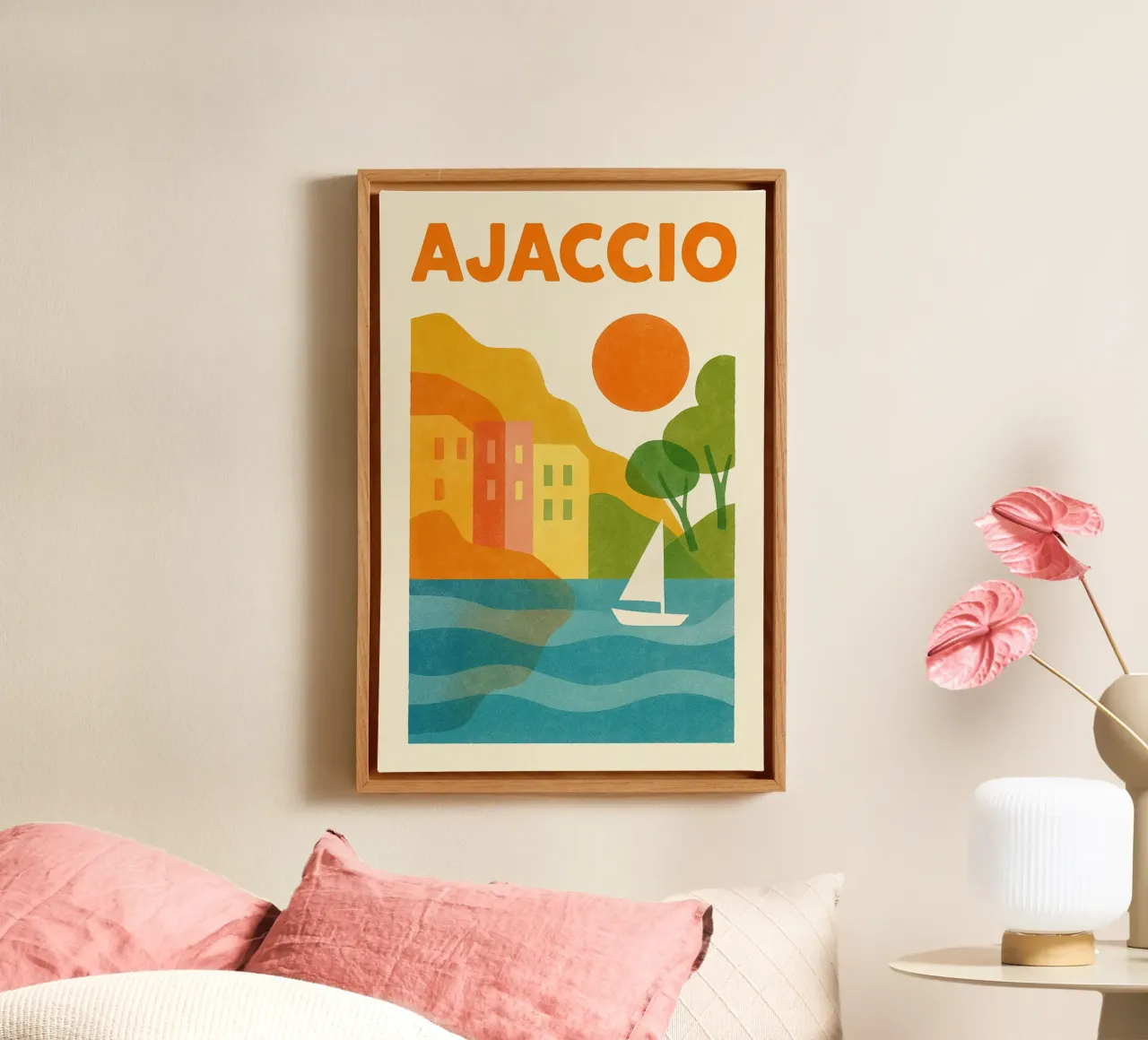 Poster d'epoca Ajaccio - mare, sole e fascino tela con Cornice a cassetta da JETLAG | affiches voyage