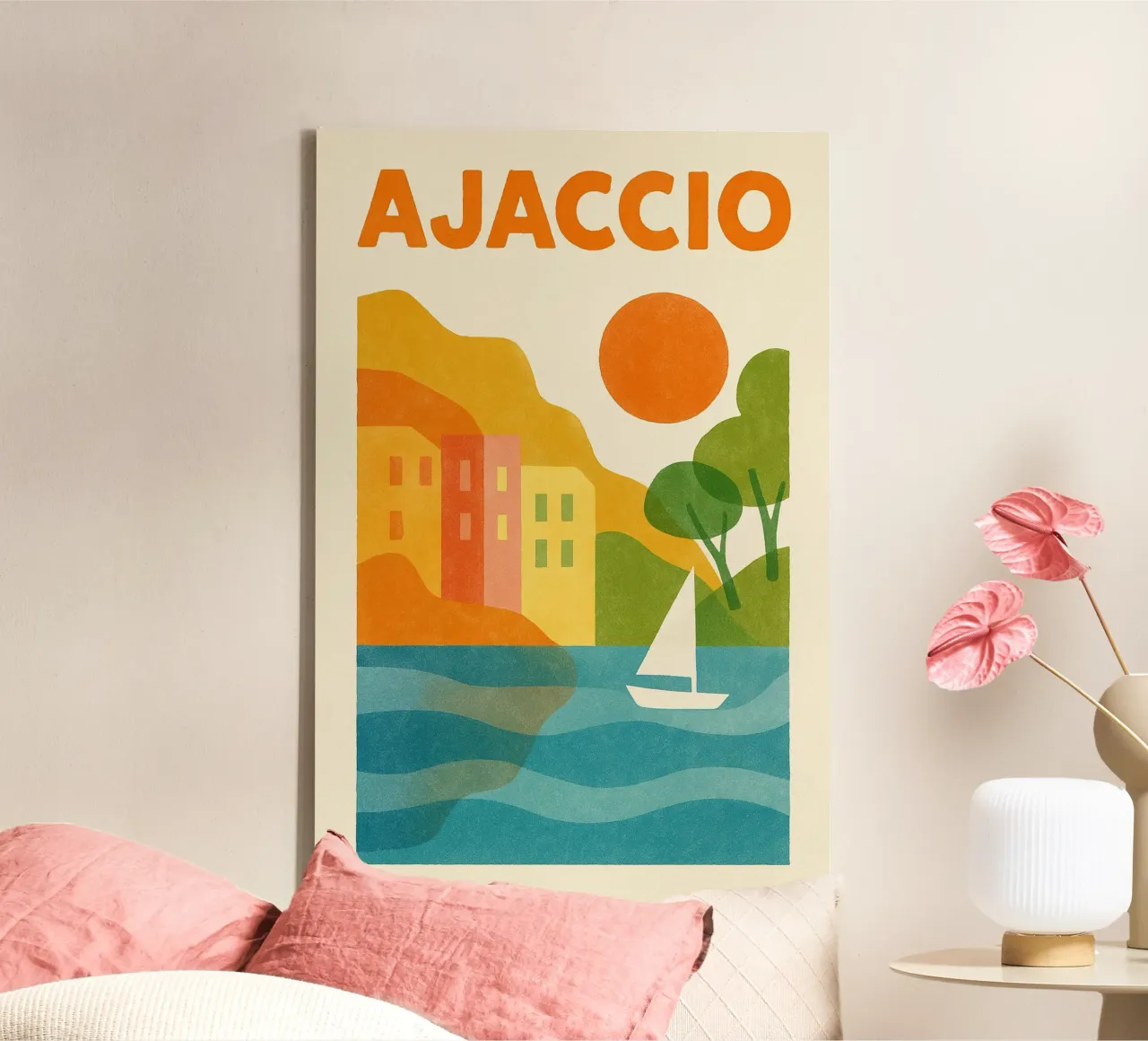 Poster d'epoca Ajaccio - mare, sole e fascino tela con Cornice a cassetta da JETLAG | affiches voyage