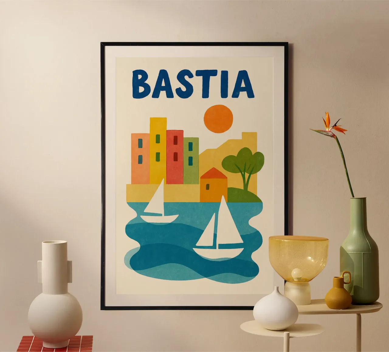 Poster d'epoca Bastia - barche a vela, facciate colorate poster da JETLAG | affiches voyage