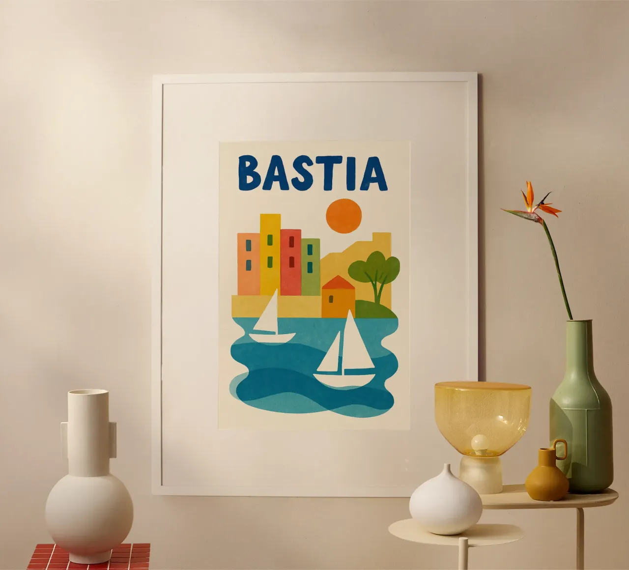 Poster d'epoca Bastia - barche a vela, facciate colorate poster da JETLAG | affiches voyage