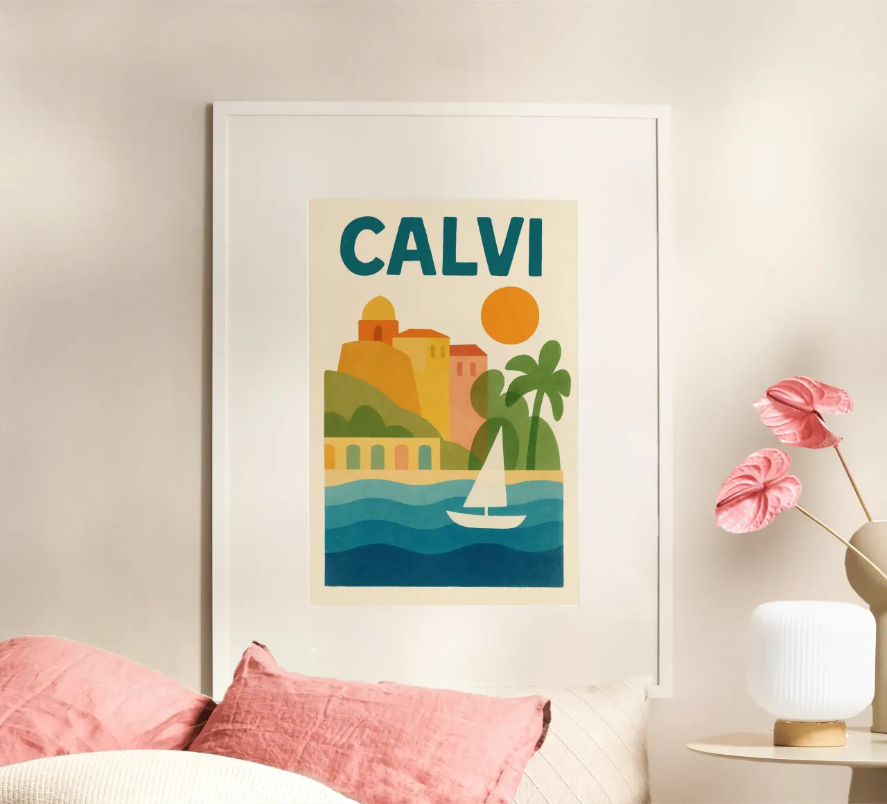 Poster d'epoca di Calvi - cittadella, palme e mare poster da JETLAG | affiches voyage