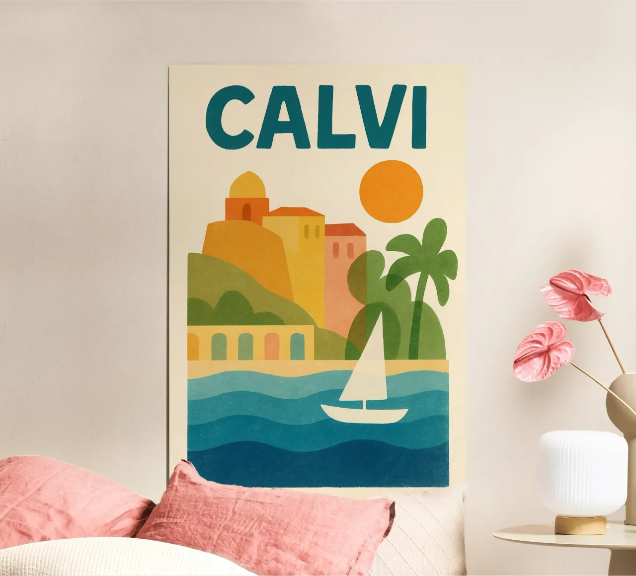Poster d'epoca di Calvi - cittadella, palme e mare poster da JETLAG | affiches voyage