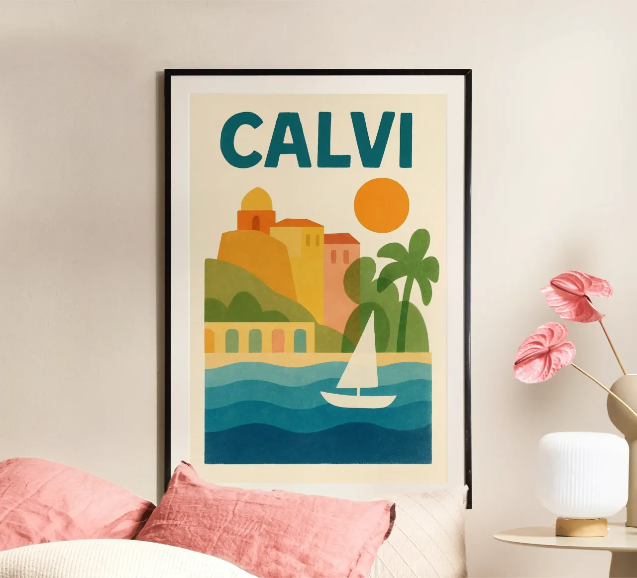 Poster d'epoca di Calvi - cittadella, palme e mare poster da JETLAG | affiches voyage