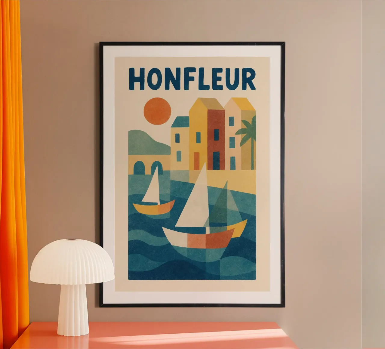 Poster d'epoca Honfleur - barche a vela e facciate colorate poster con telaio in plastica da JETLAG | affiches voyage
