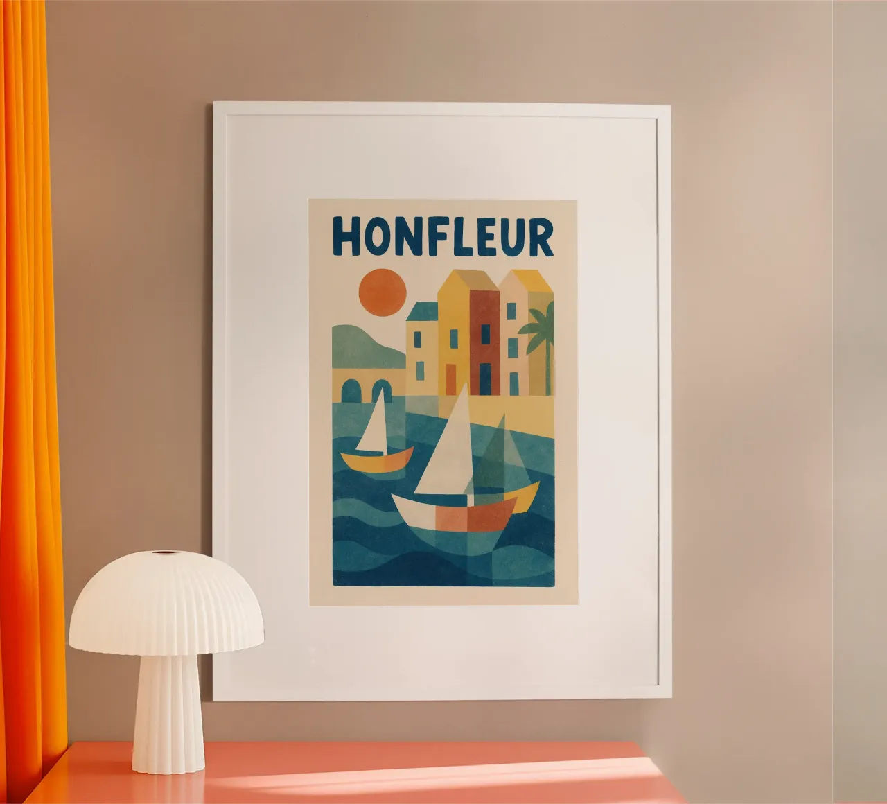 Poster d'epoca Honfleur - barche a vela e facciate colorate poster con telaio in plastica da JETLAG | affiches voyage