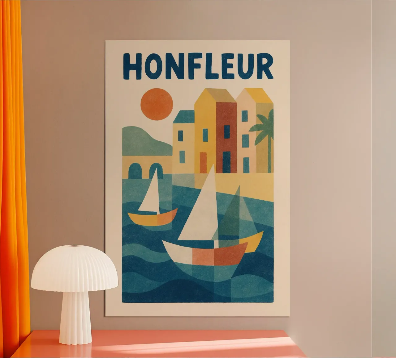 Poster d'epoca Honfleur - barche a vela e facciate colorate poster con telaio in plastica da JETLAG | affiches voyage