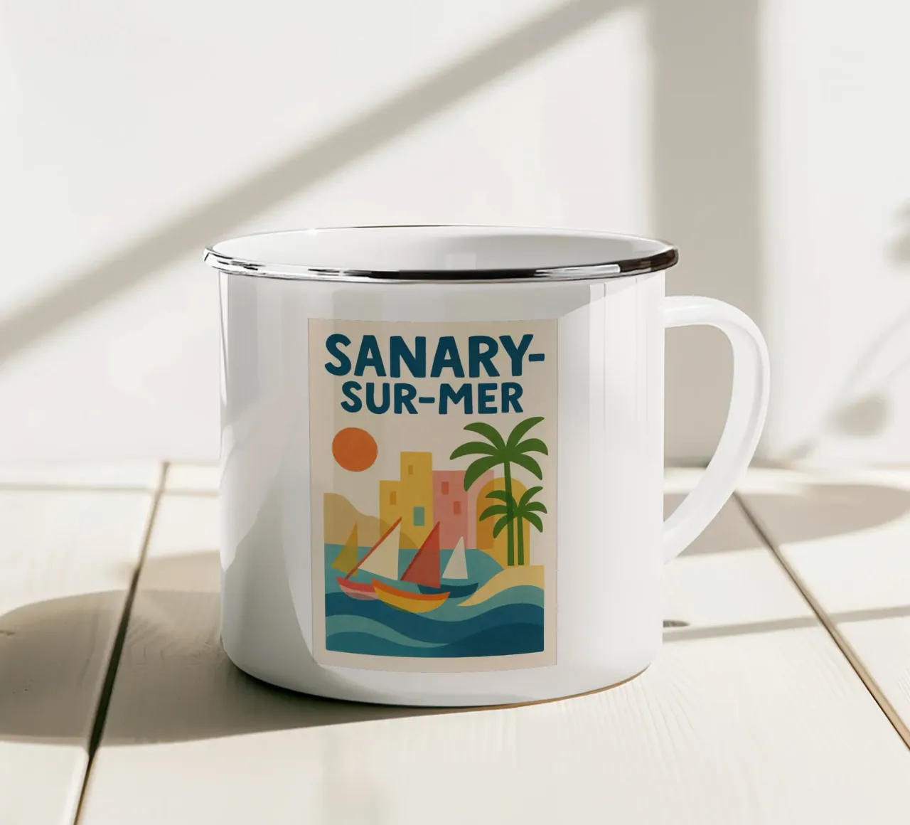 Poster retrò Sanary-sur-Mer tazza in smalto da JETLAG | affiches voyage