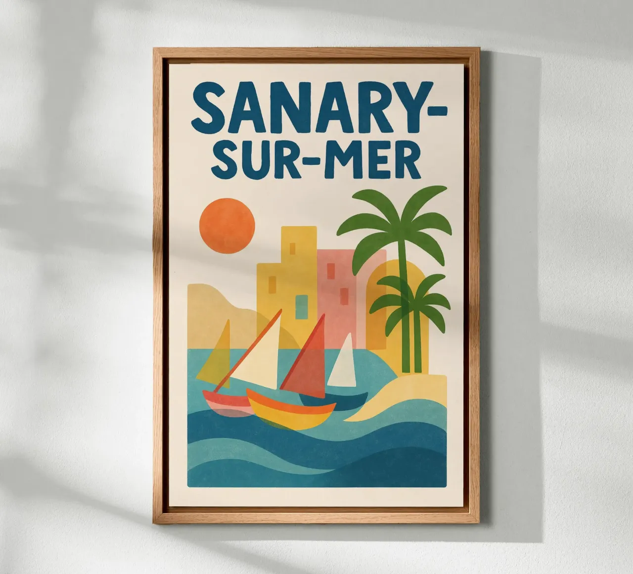 Retro affiche Sanary-sur-Mer canvas met Baklijst van JETLAG | affiches voyage