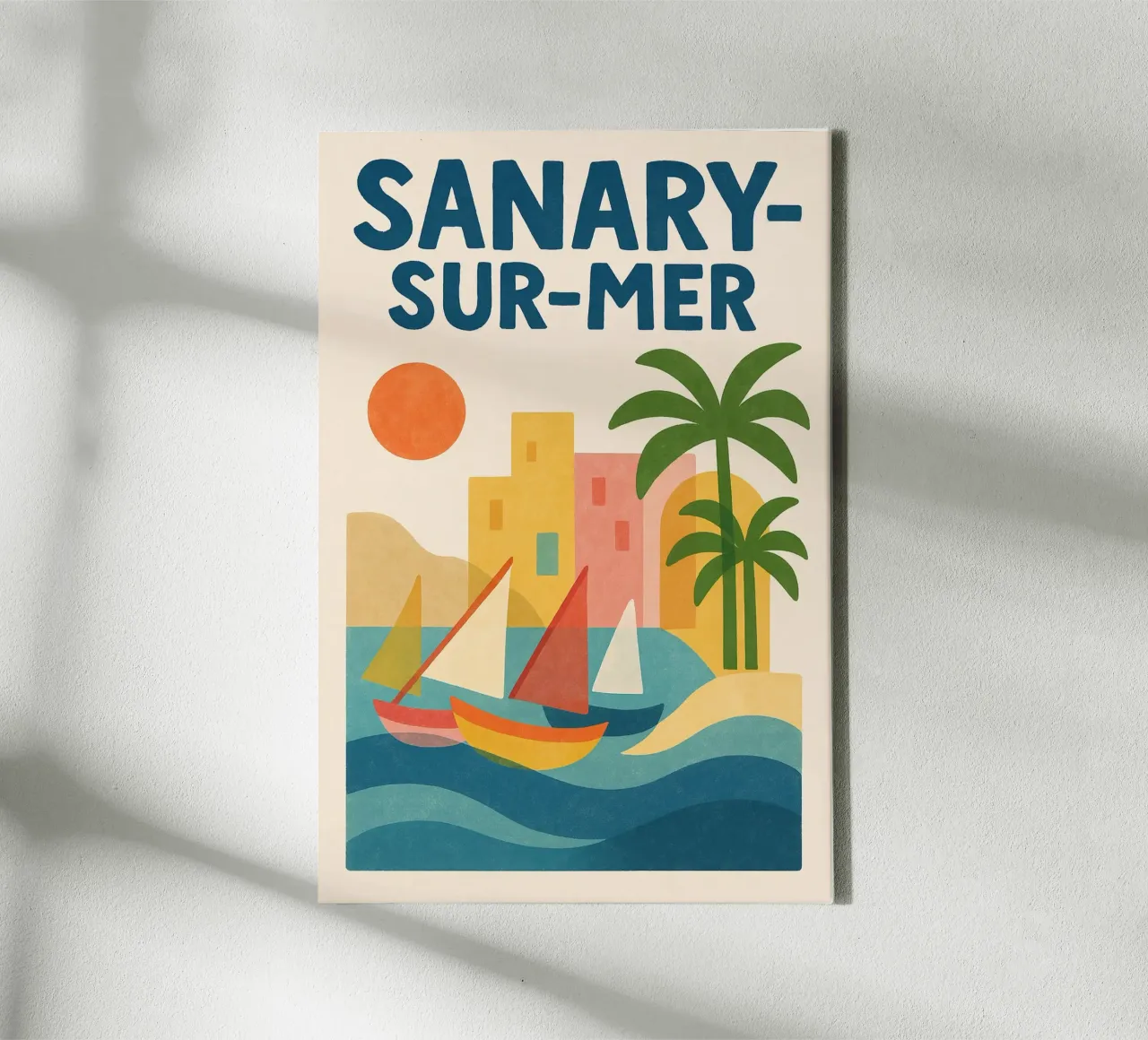 Retro affiche Sanary-sur-Mer canvas met Baklijst van JETLAG | affiches voyage