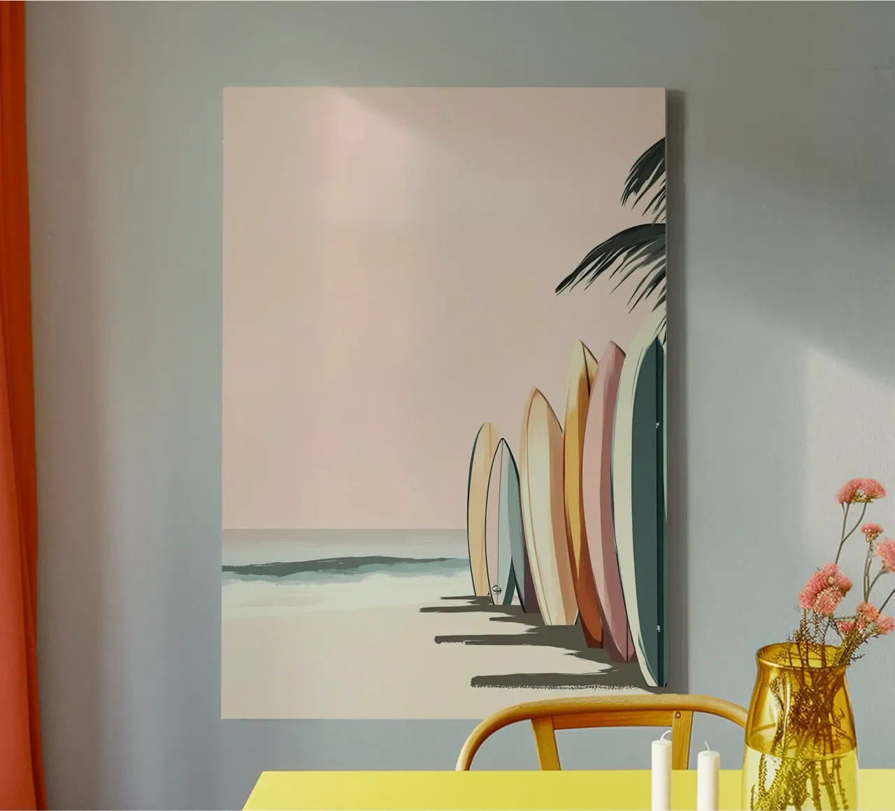 Tavole da surf sulla spiaggia, arte retrò del surf, decorazioni costiere tela con Cornice a cassetta da dawnthesea
