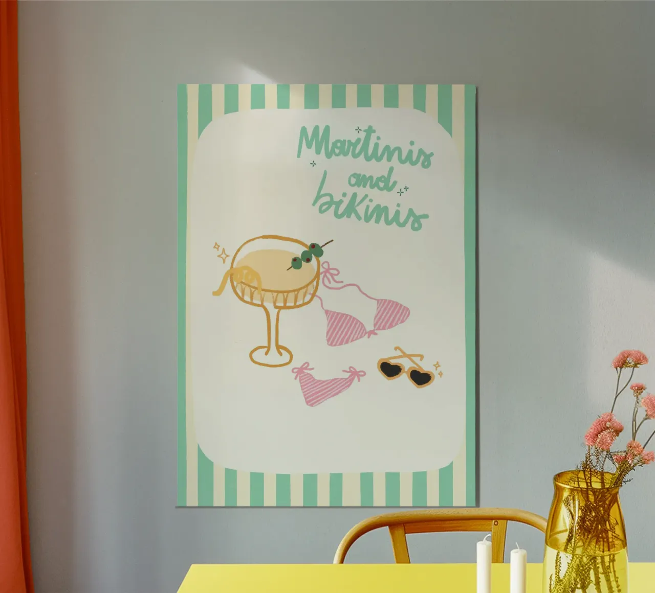 Martini e bikini, Cocktail art retrò, Summer Vibe poster con telaio in plastica da dawnthesea