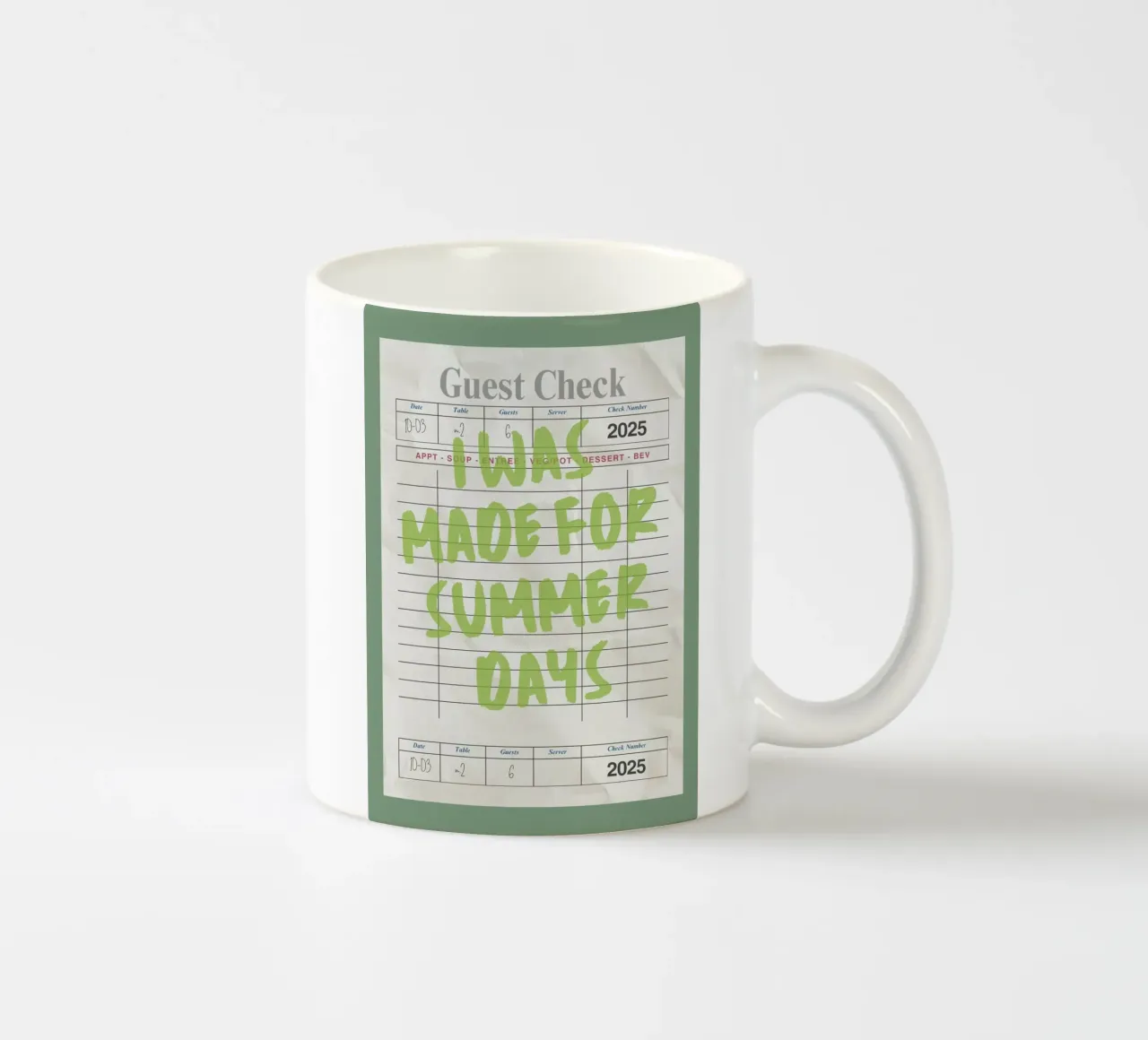 Made For Summer Days, Citazione retrò, Guest Check Art tazza in ceramica da dawnthesea