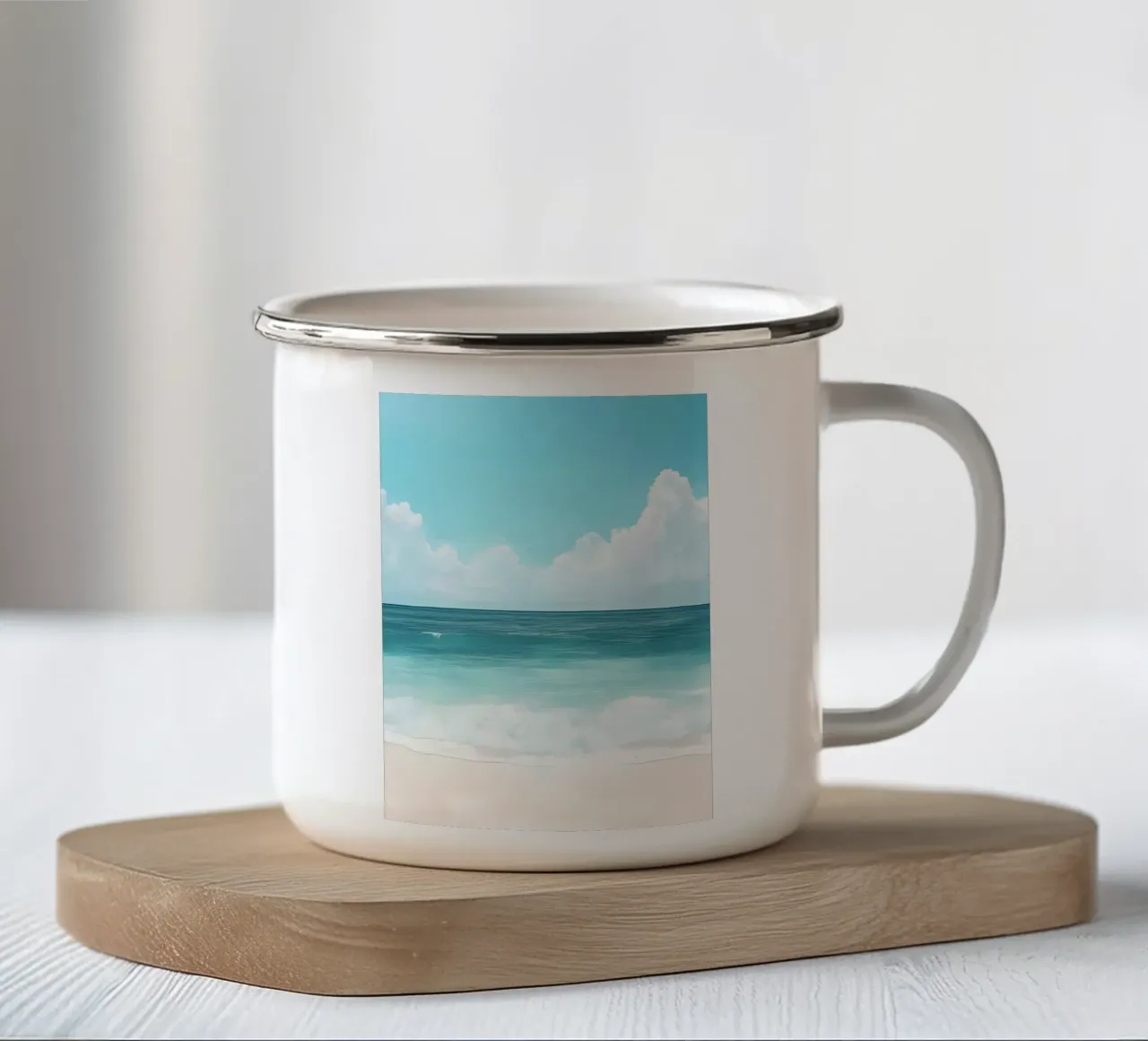 Eindeloos zeezicht, kust horizon, strand kunstdruk emaille mok van dawnthesea