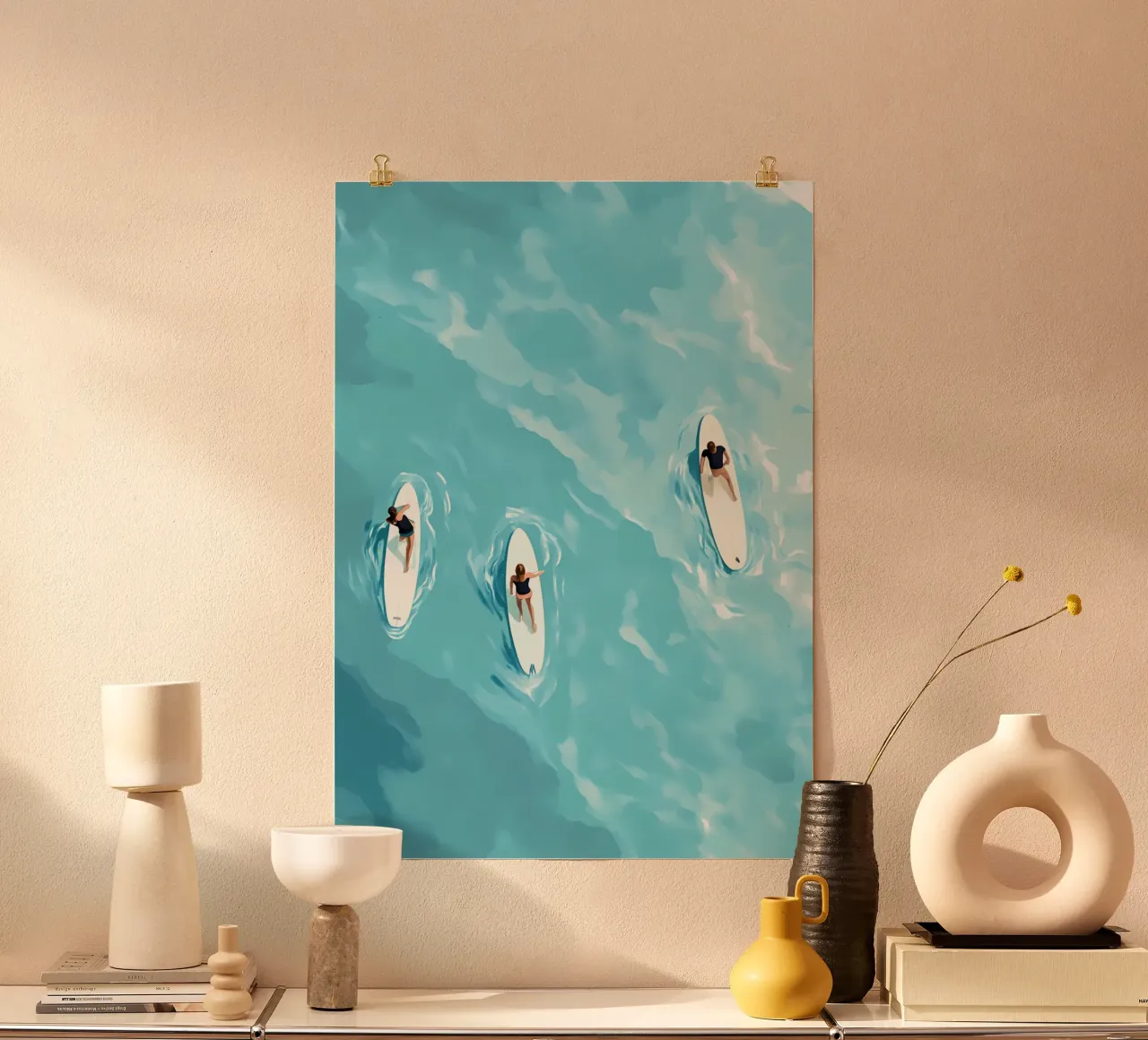Surfers sur l'eau, vue aérienne, Surf Art Print poster de dawnthesea