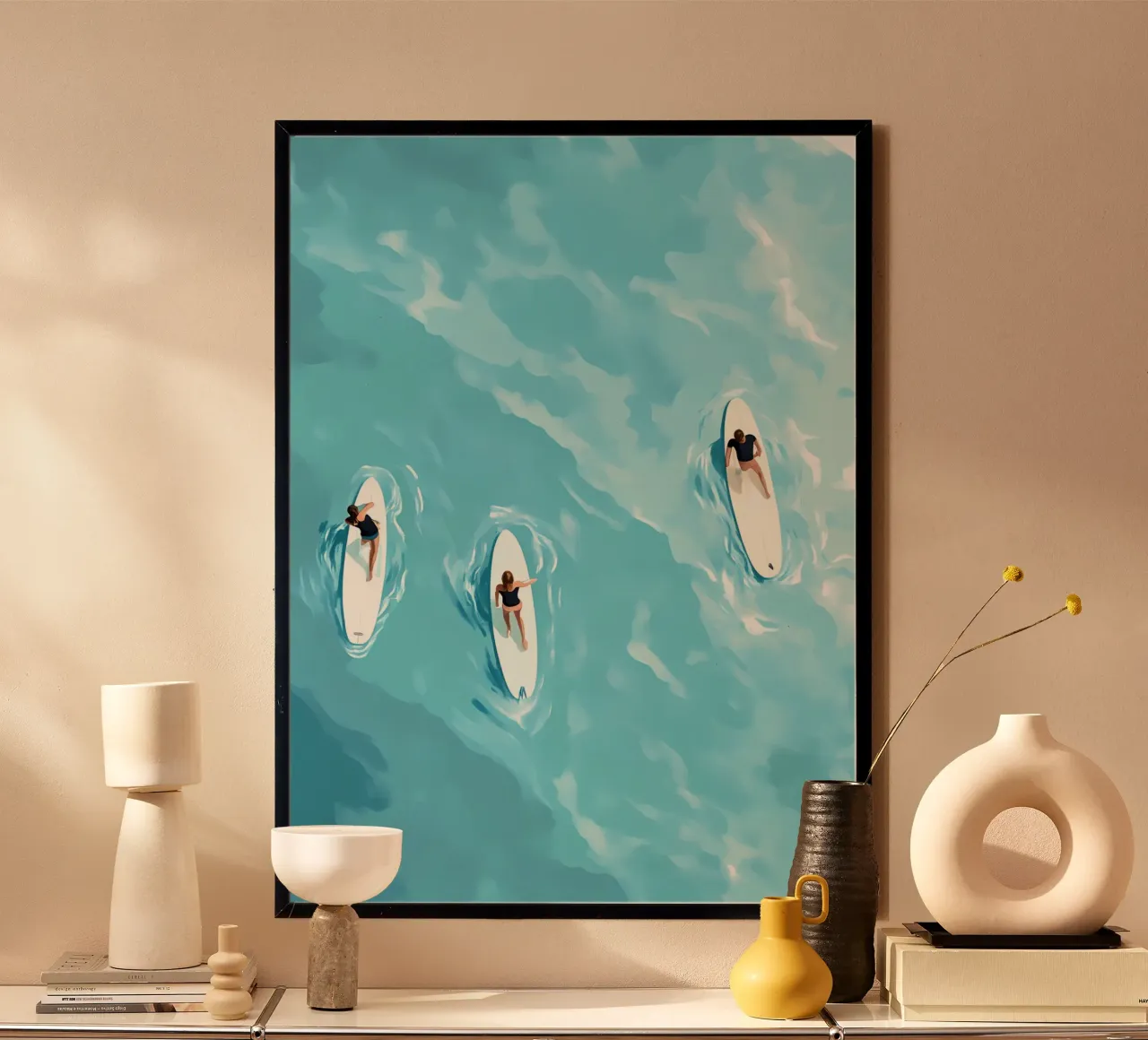 Surfers sur l'eau, vue aérienne, Surf Art Print poster de dawnthesea