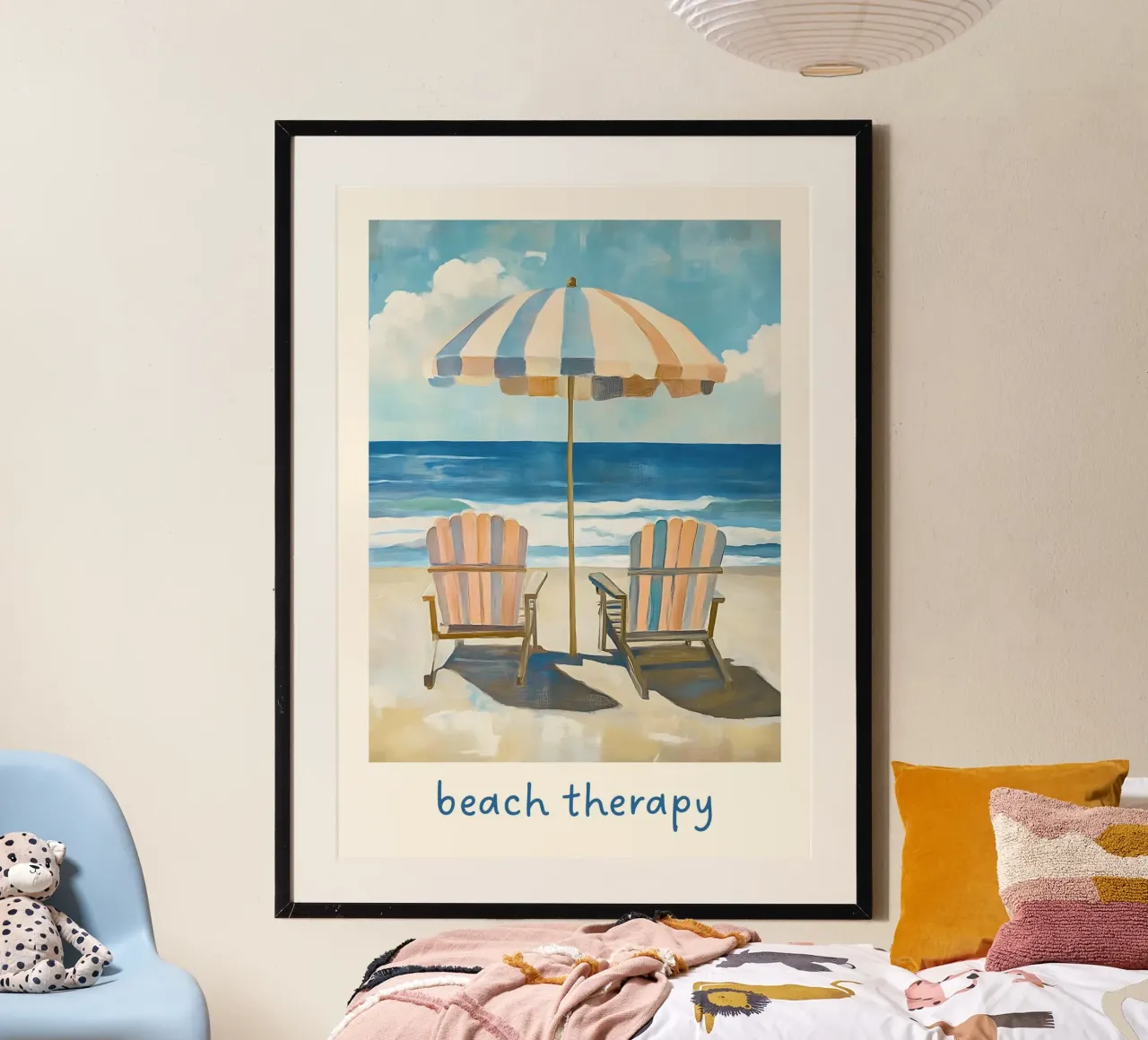 Poster de thérapie de plage, art côtier rétro, vue sur l'océan poster avec cadre en aluminium de dawnthesea