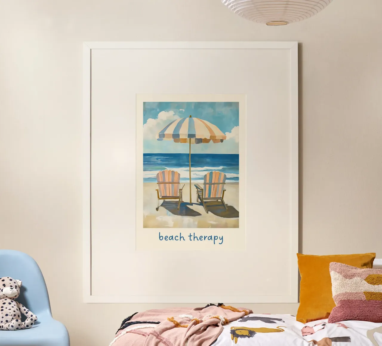 Poster de thérapie de plage, art côtier rétro, vue sur l'océan poster avec cadre en aluminium de dawnthesea