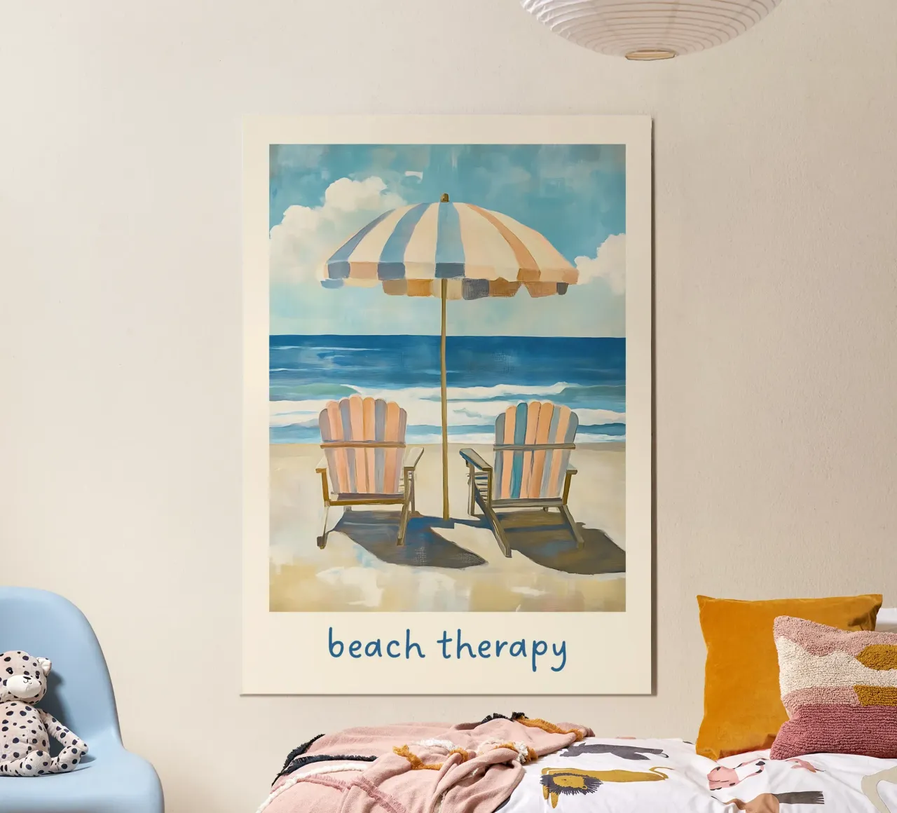 Poster de thérapie de plage, art côtier rétro, vue sur l'océan poster avec cadre en aluminium de dawnthesea