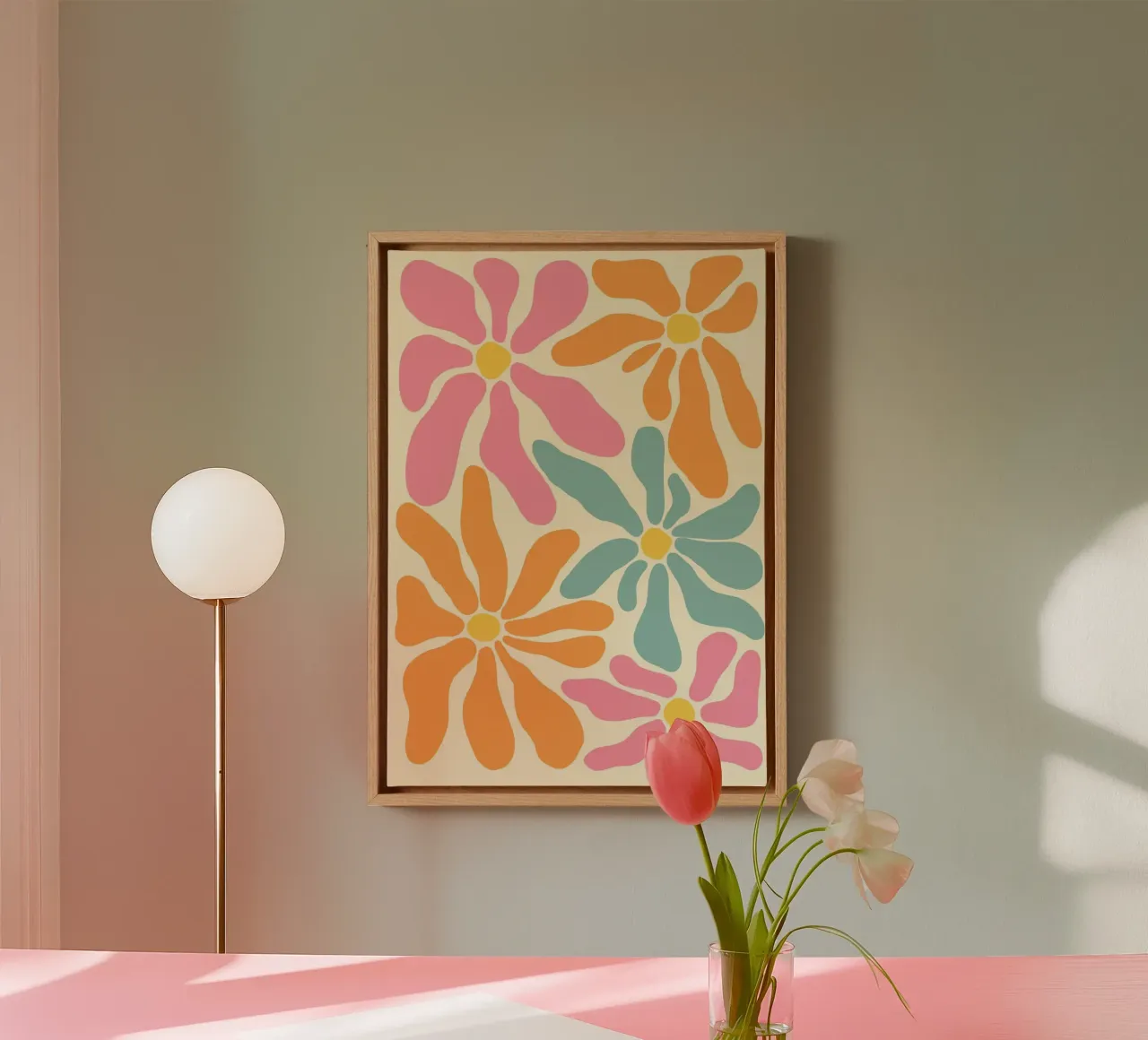 Retro Bloemenmacht, Vintage Abstracte Bloemsierkunst canvas met Baklijst van dawnthesea