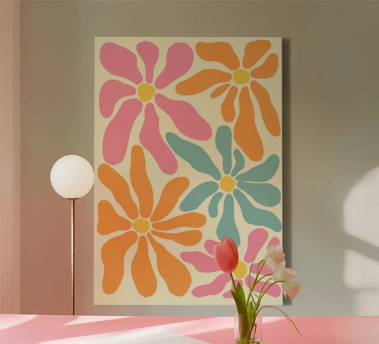 Retro Bloemenmacht, Vintage Abstracte Bloemsierkunst canvas met Baklijst van dawnthesea