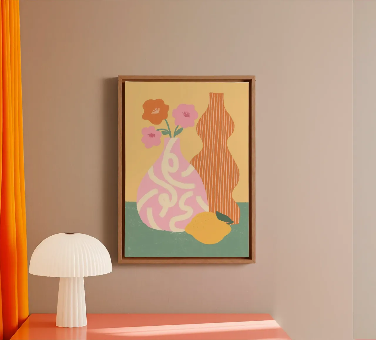 Bloemen Stilleven Poster, Retro Keuken Kunst, Roze canvas met Baklijst van dawnthesea