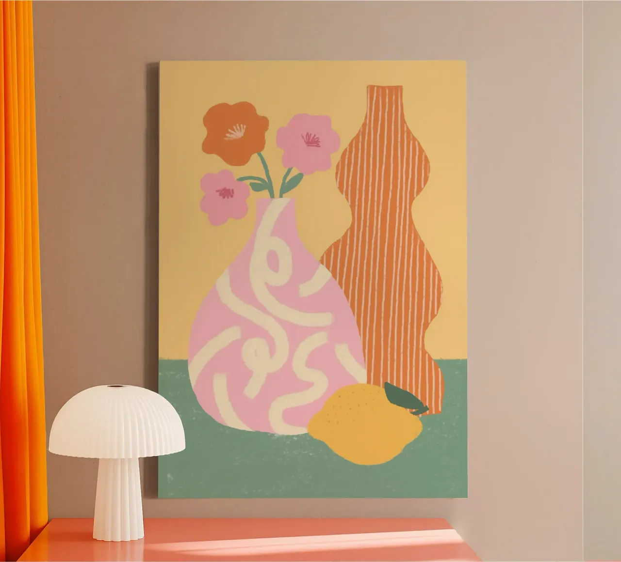 Bloemen Stilleven Poster, Retro Keuken Kunst, Roze canvas met Baklijst van dawnthesea