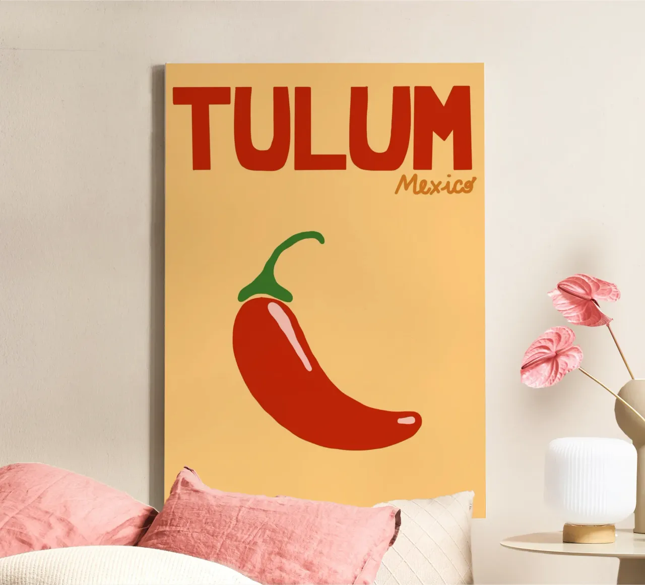 Tulum Mexico Poster, Retro Chili Kunst, Reizen canvas met Baklijst van dawnthesea