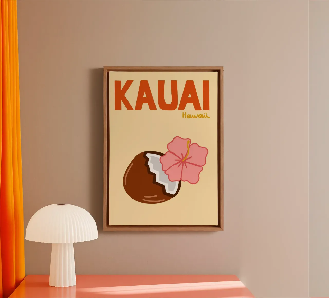 Kauai Hawaii Poster, Retro Bloemsierkunst, Reizen canvas met Baklijst van dawnthesea