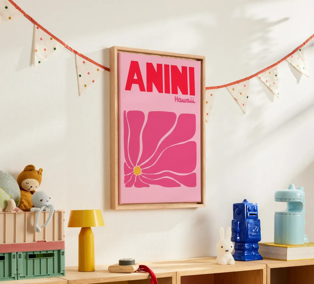 Anini Hawaii Poster, Retro Bloemsierkunst, Reizen canvas met Baklijst van dawnthesea