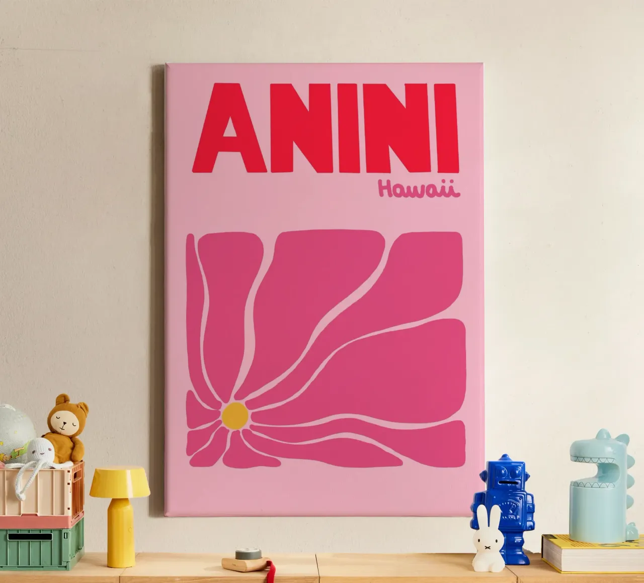 Anini Hawaii Poster, Retro Bloemsierkunst, Reizen canvas met Baklijst van dawnthesea