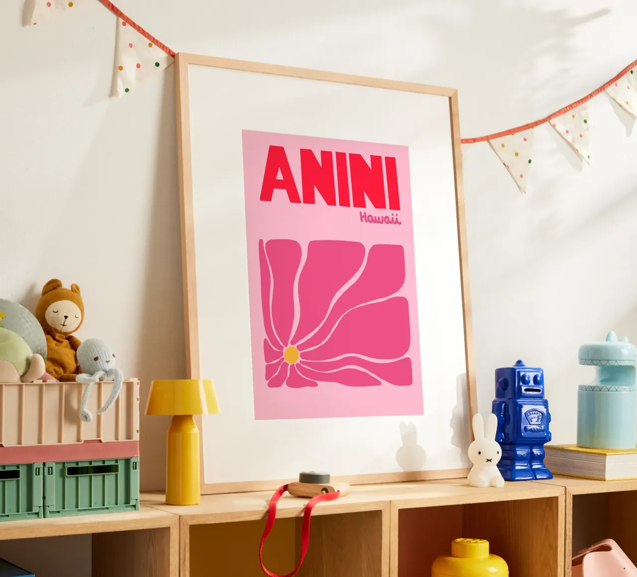 Anini Hawaii Poster, Retro Bloemsierkunst, Reizen poster van dawnthesea
