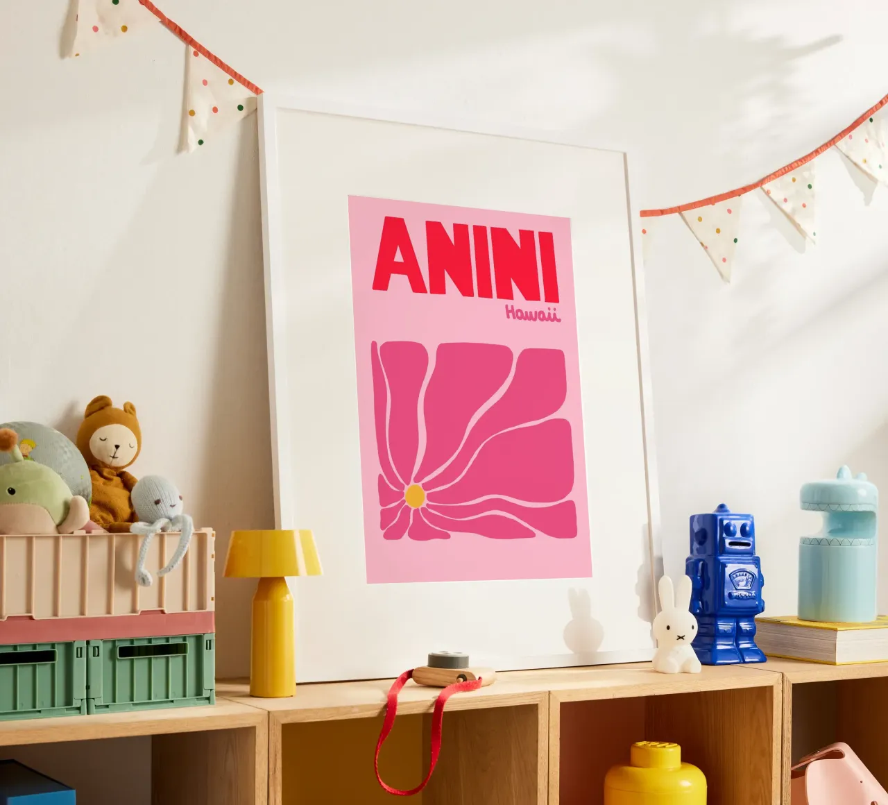 Anini Hawaii Poster, Retro Bloemsierkunst, Reizen poster van dawnthesea