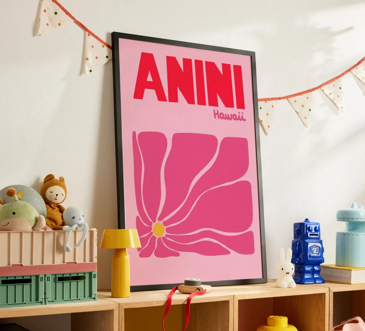 Anini Hawaii Poster, Retro Bloemsierkunst, Reizen poster van dawnthesea