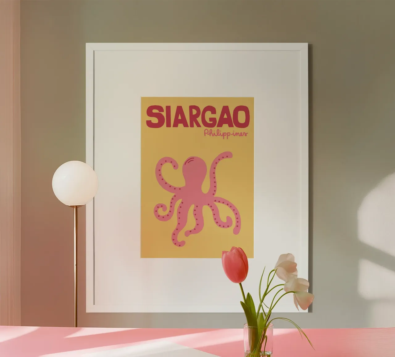 Siargao Filippine, Polpo retrò, Arte di viaggio poster con telaio in alluminio da dawnthesea
