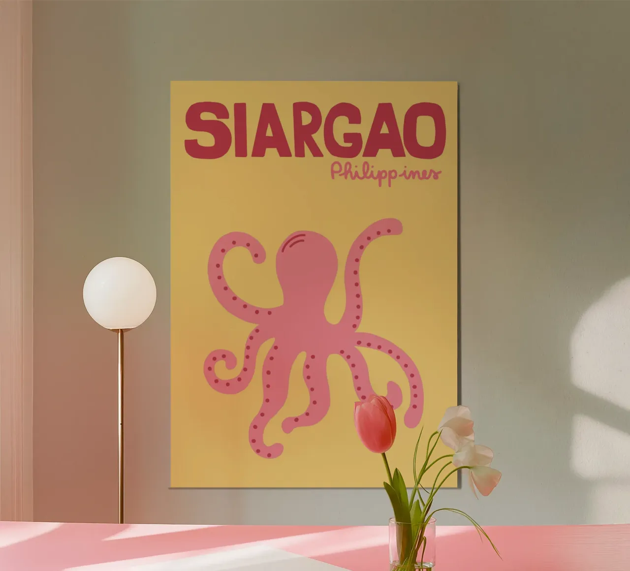 Siargao Filippine, Polpo retrò, Arte di viaggio poster con telaio in alluminio da dawnthesea