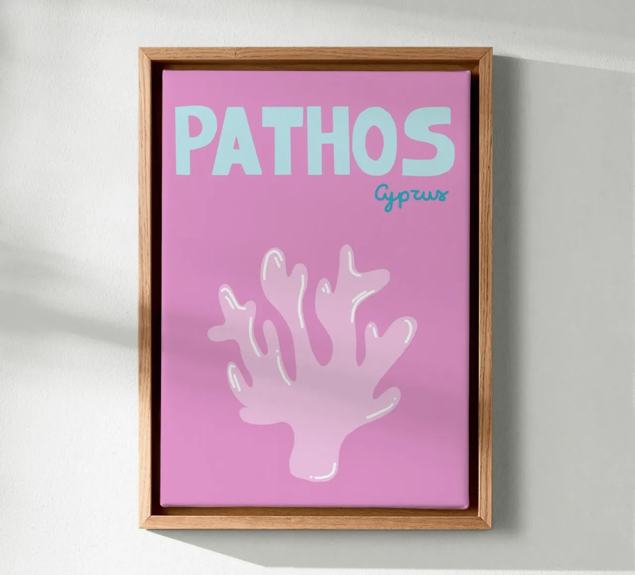 Pathos Cyprus Poster, Retro Koraal Kunst, Reizen canvas met Baklijst van dawnthesea