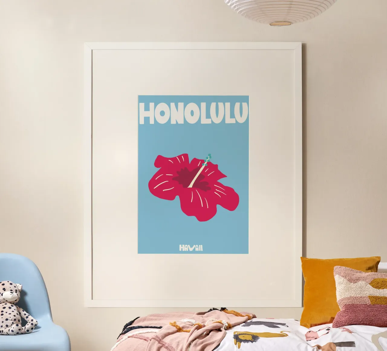 Poster con fiori di ibisco di Honolulu Hawaii, arte tropicale poster con telaio in alluminio da dawnthesea