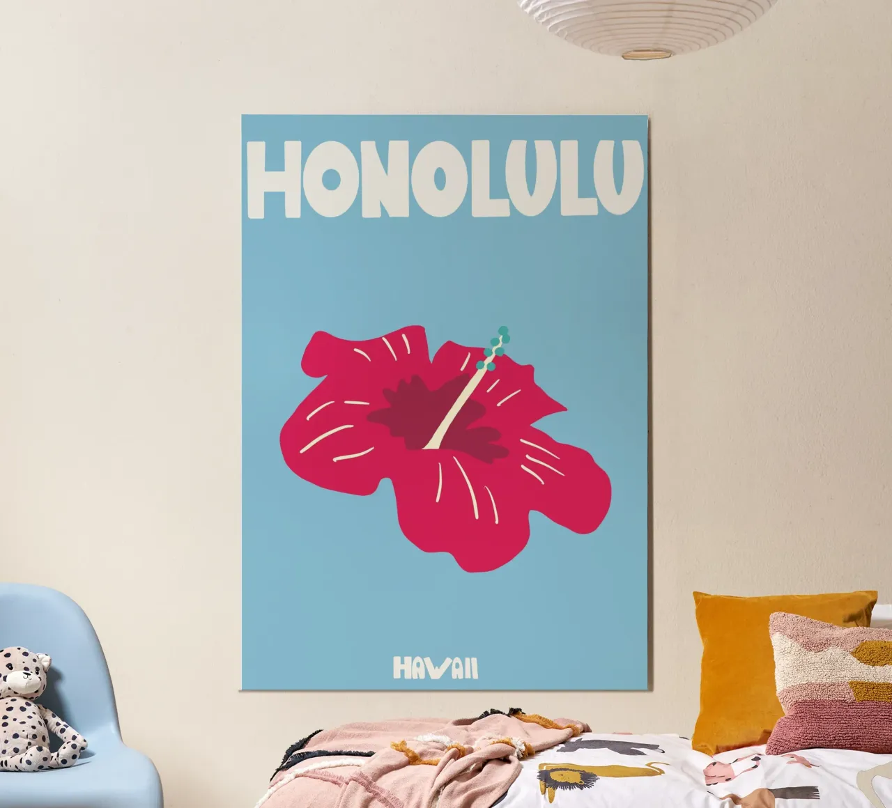 Poster con fiori di ibisco di Honolulu Hawaii, arte tropicale poster con telaio in alluminio da dawnthesea