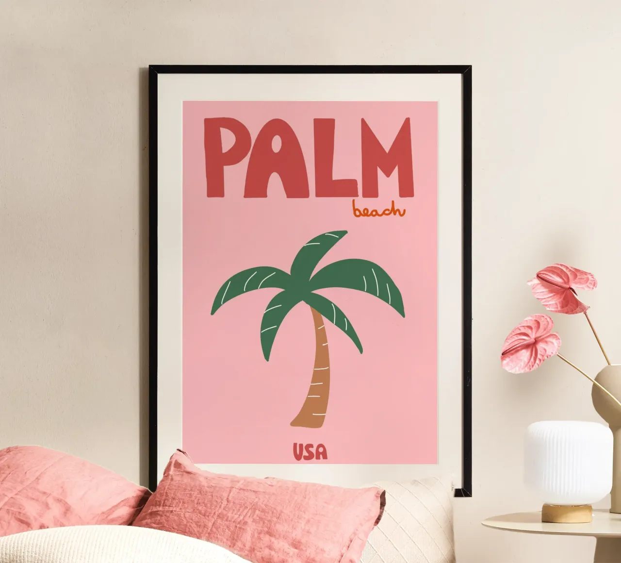 Poster di Palm Beach USA, palma tropicale retrò poster con telaio in alluminio da dawnthesea