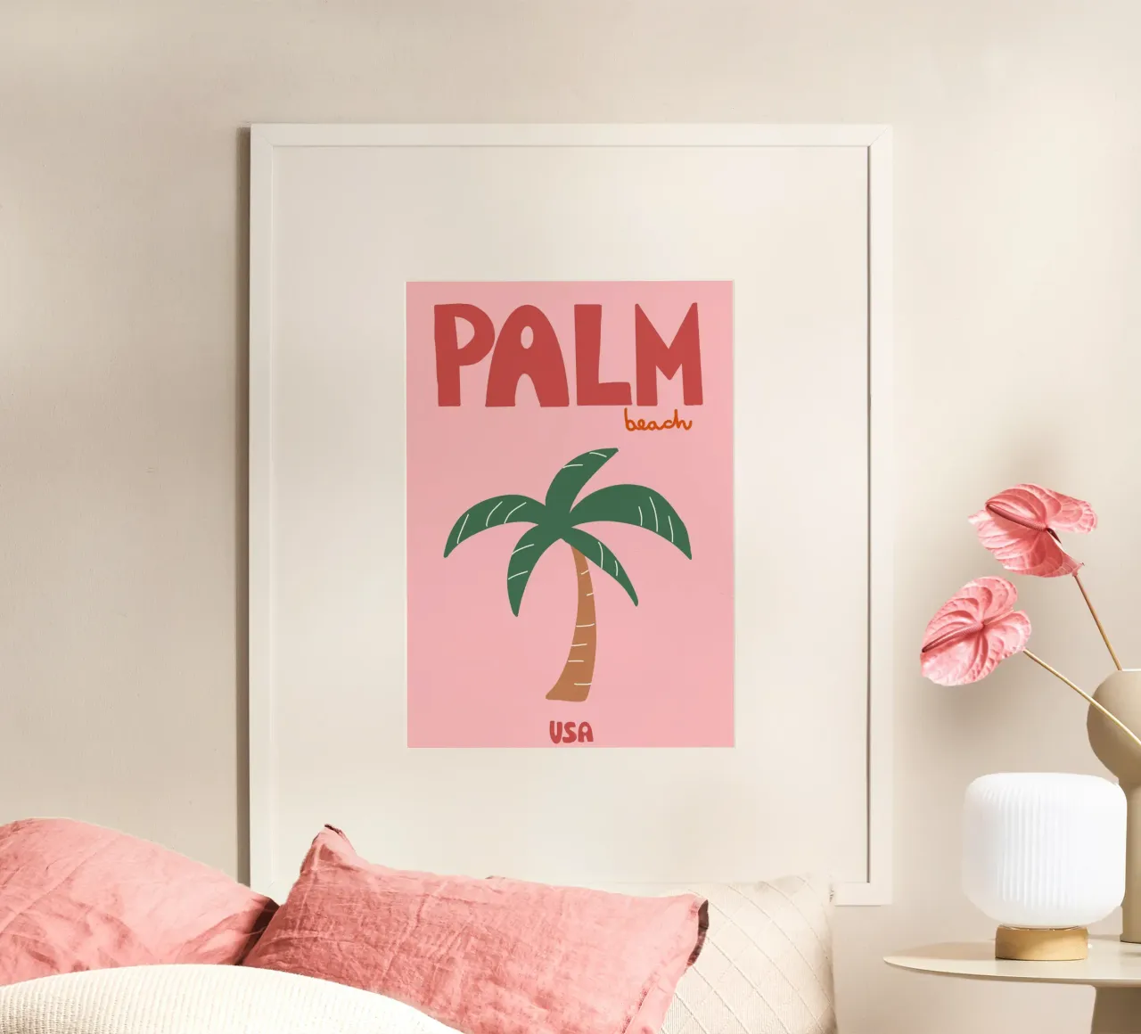 Poster di Palm Beach USA, palma tropicale retrò poster con telaio in alluminio da dawnthesea