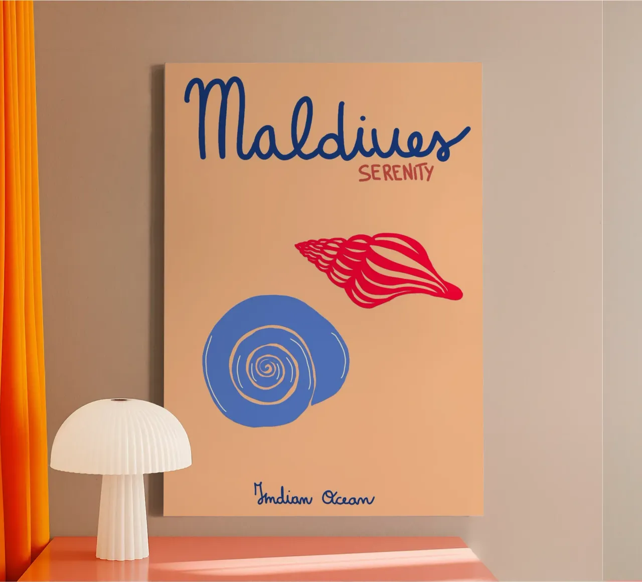 Malediven Sereniteit Poster, Zeeschelp Tropische Kunst canvas met Baklijst van dawnthesea