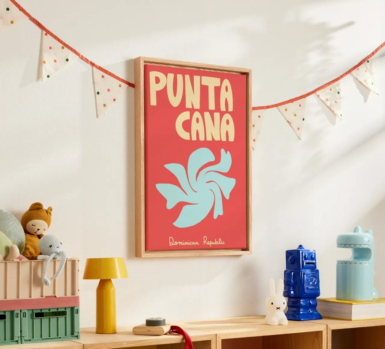 Punta Cana Poster, Abstracte Dominicaanse Kunst canvas met Baklijst van dawnthesea