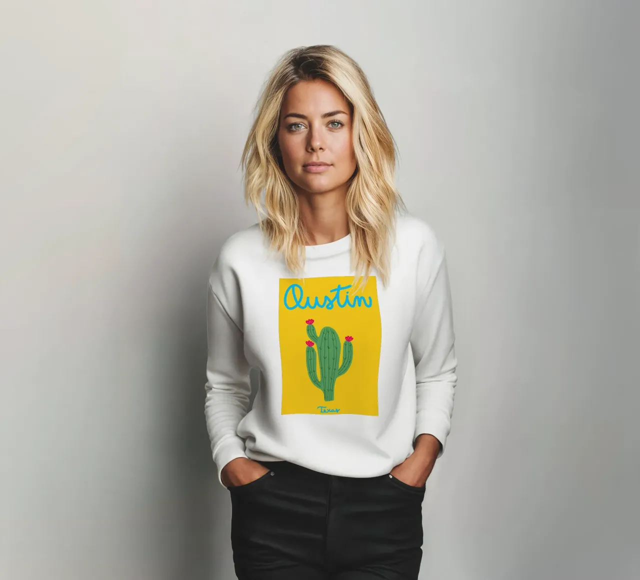Poster con cactus di Austin Texas, arte Boho del sud-ovest felpa da dawnthesea