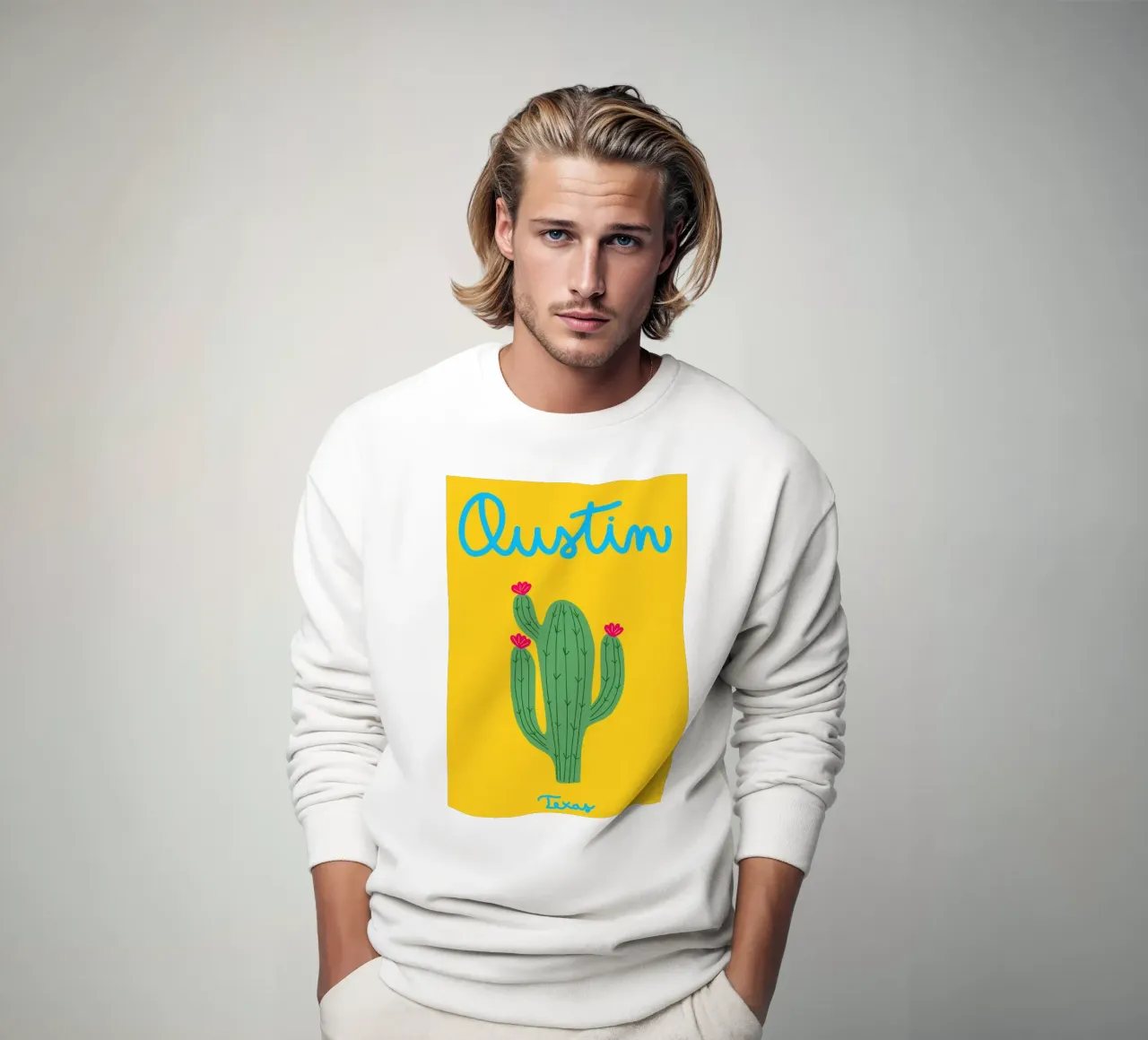 Poster con cactus di Austin Texas, arte Boho del sud-ovest felpa da dawnthesea