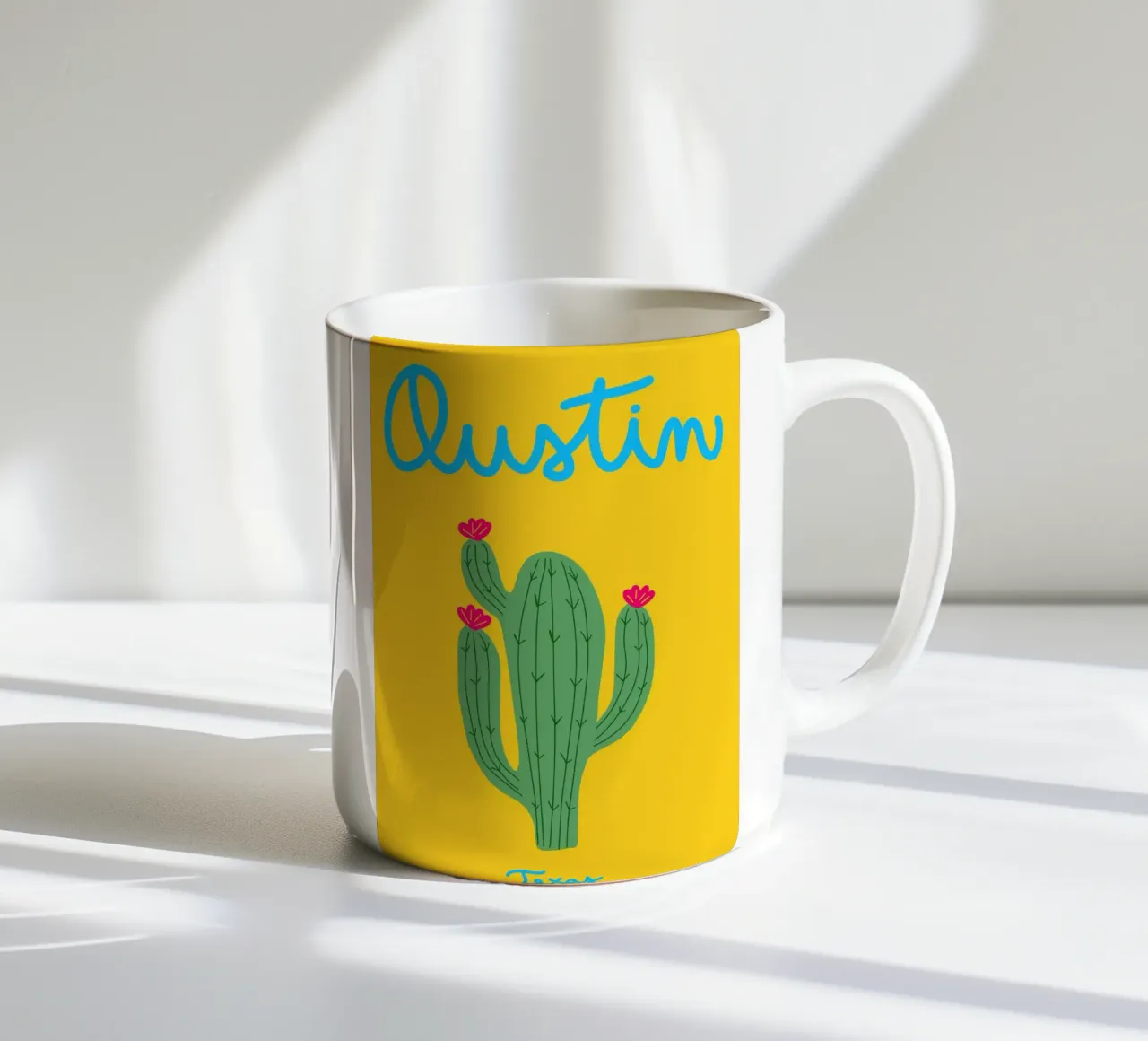 Poster con cactus di Austin Texas, arte Boho del sud-ovest tazza in ceramica da dawnthesea