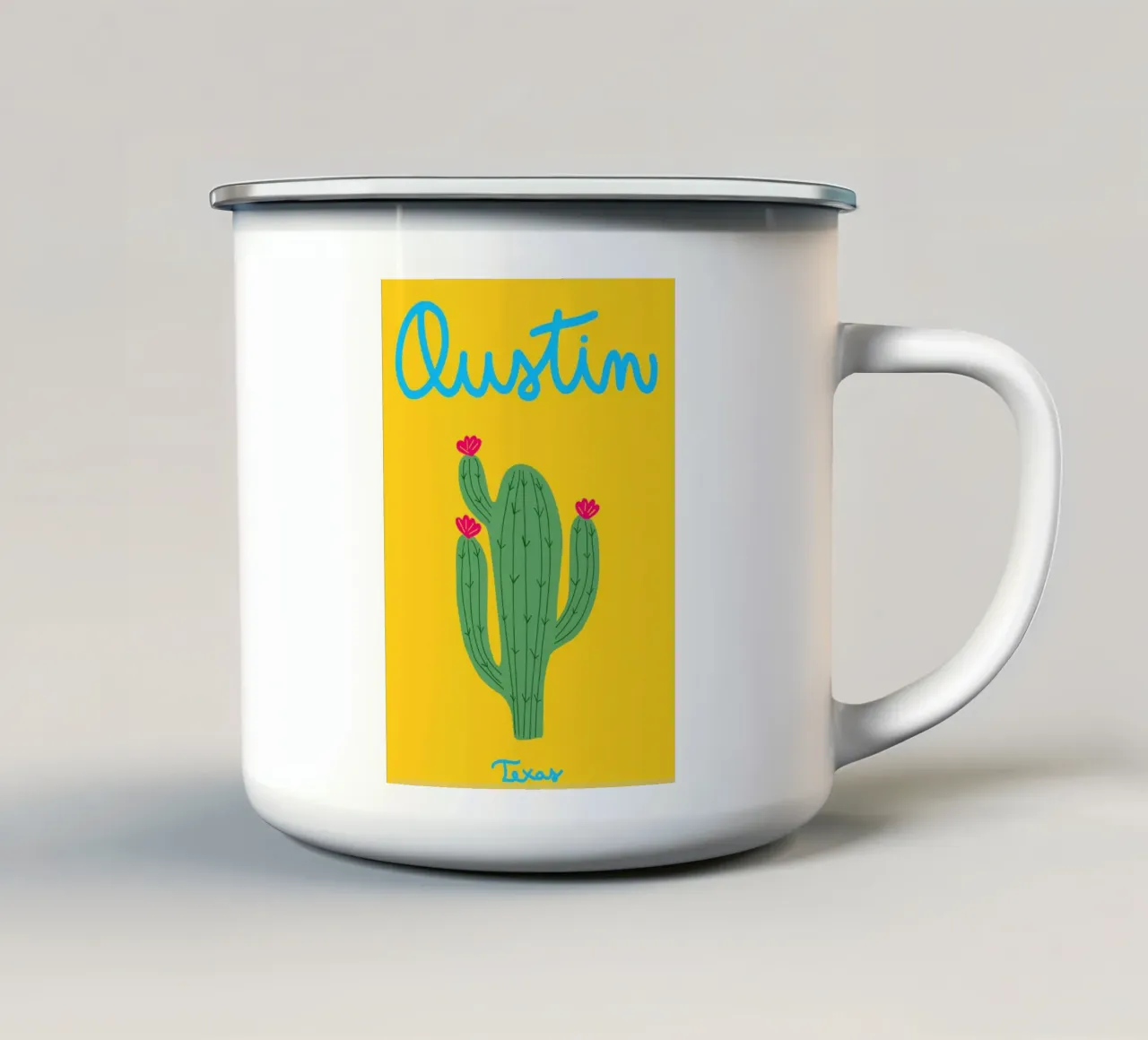 Poster con cactus di Austin Texas, arte Boho del sud-ovest tazza in smalto da dawnthesea
