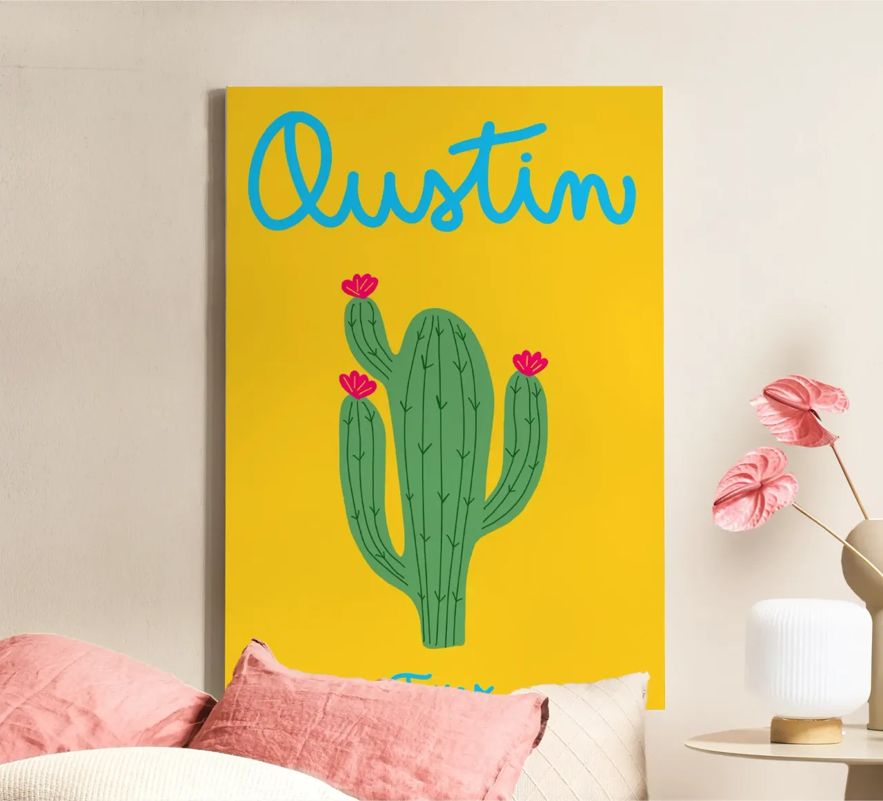 Austin Texas Cactus Poster, Boho Zuidwest Kunst canvas met Baklijst van dawnthesea