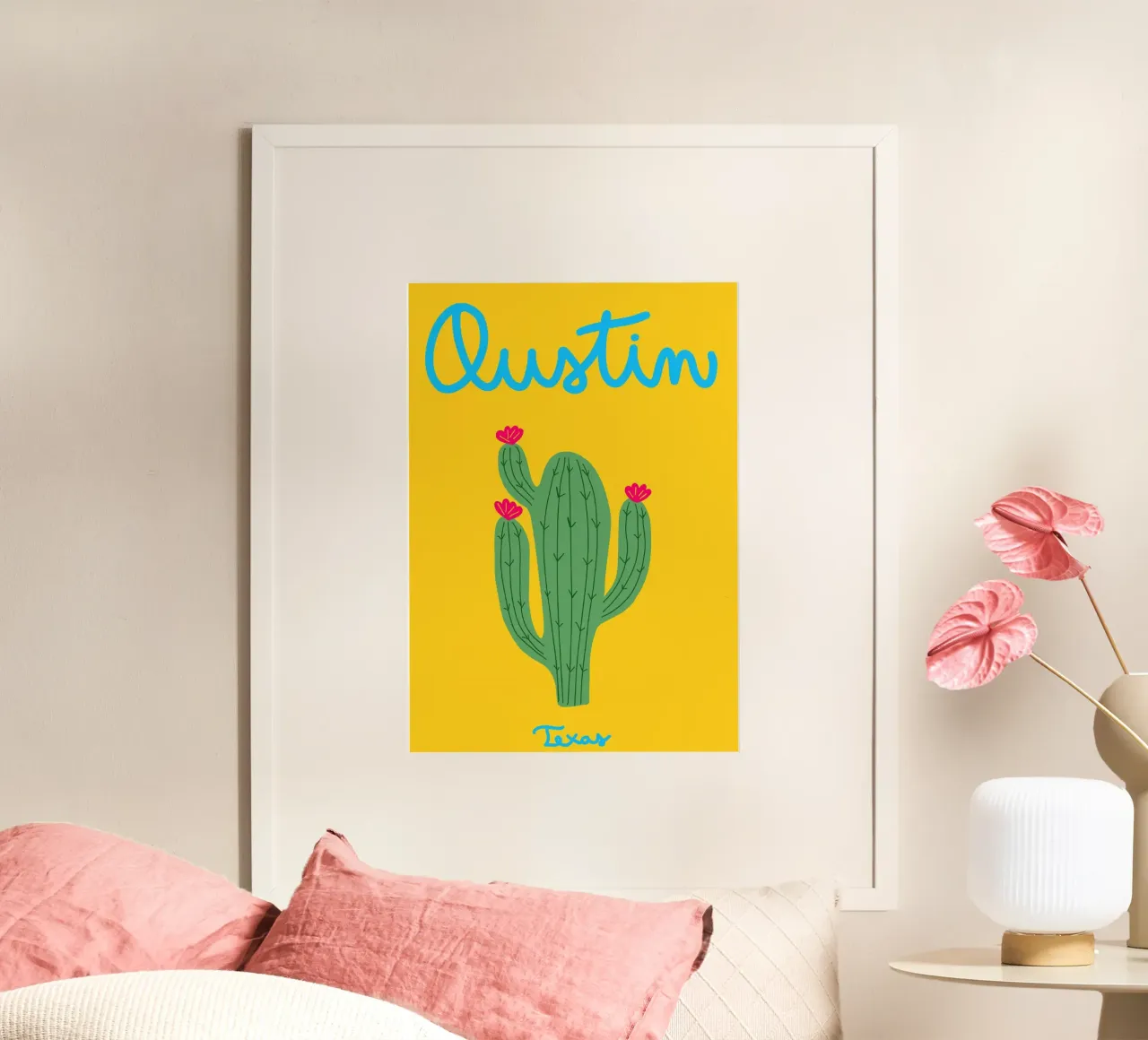 Poster con cactus di Austin Texas, arte Boho del sud-ovest poster da dawnthesea