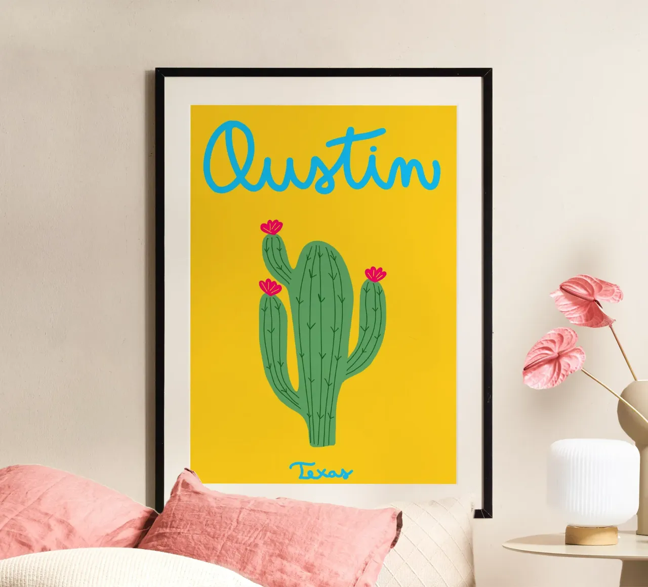 Poster con cactus di Austin Texas, arte Boho del sud-ovest poster da dawnthesea