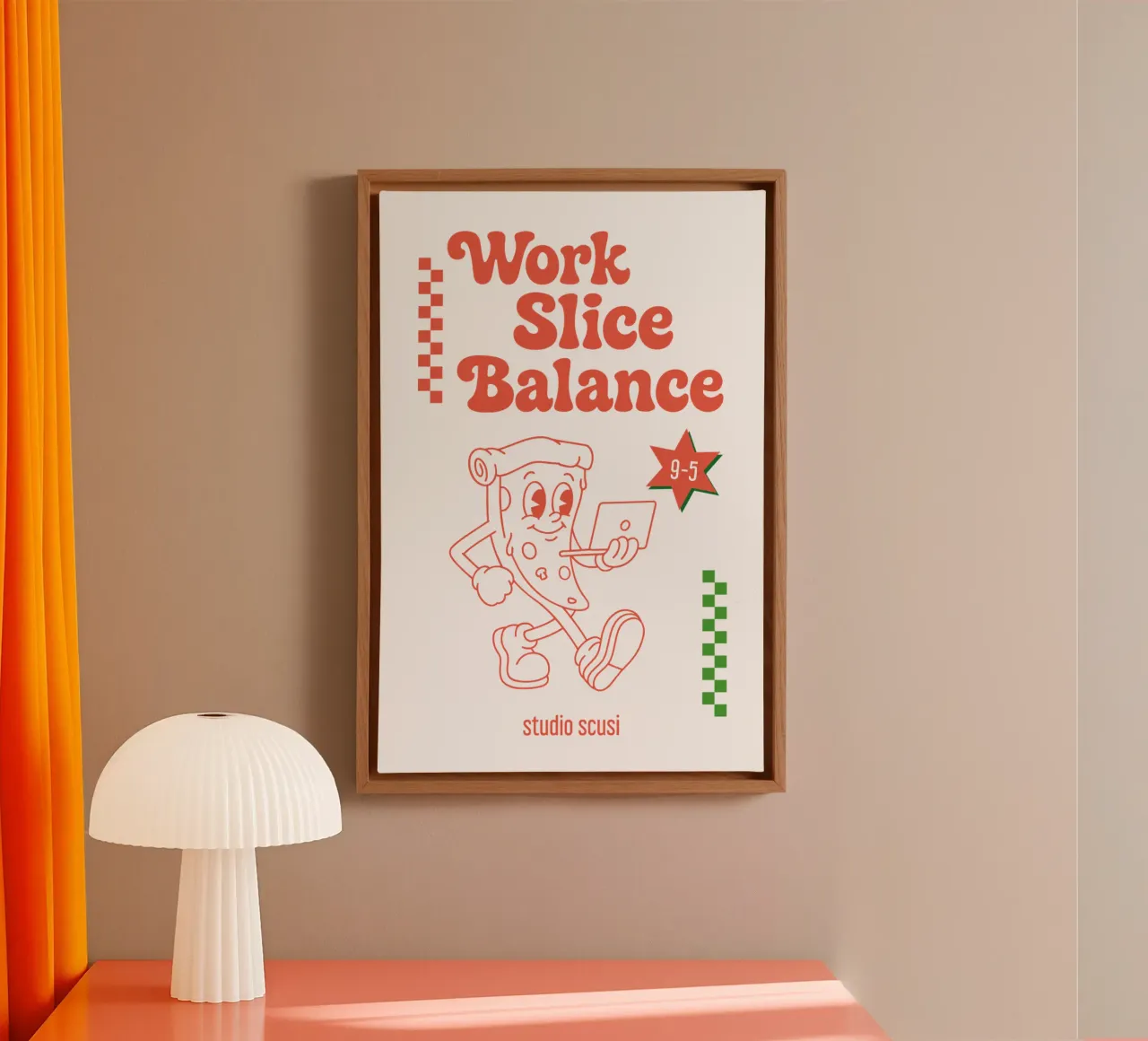 Work Slice Balance - Pizza Leinwand mit Schattenfugenrahmen von studio scusi